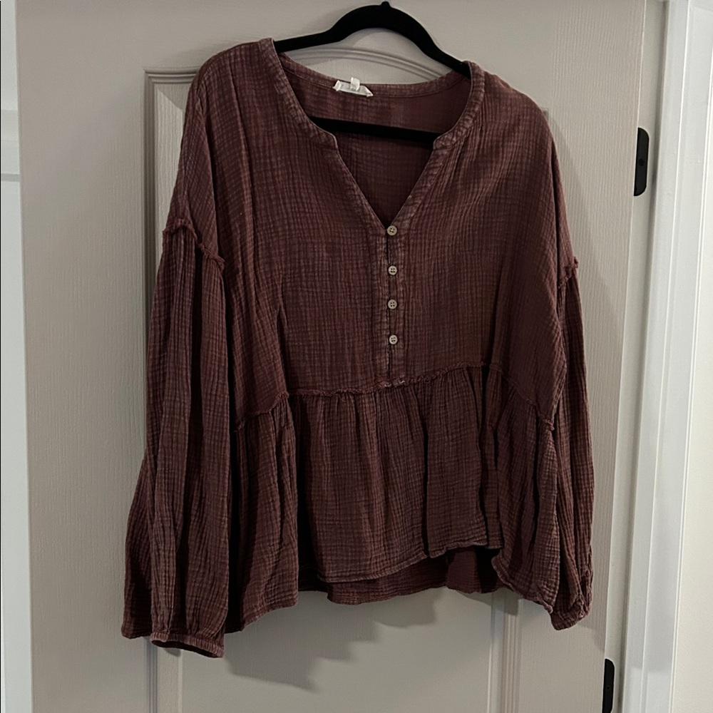 Easel Maroon Peasant Blouse